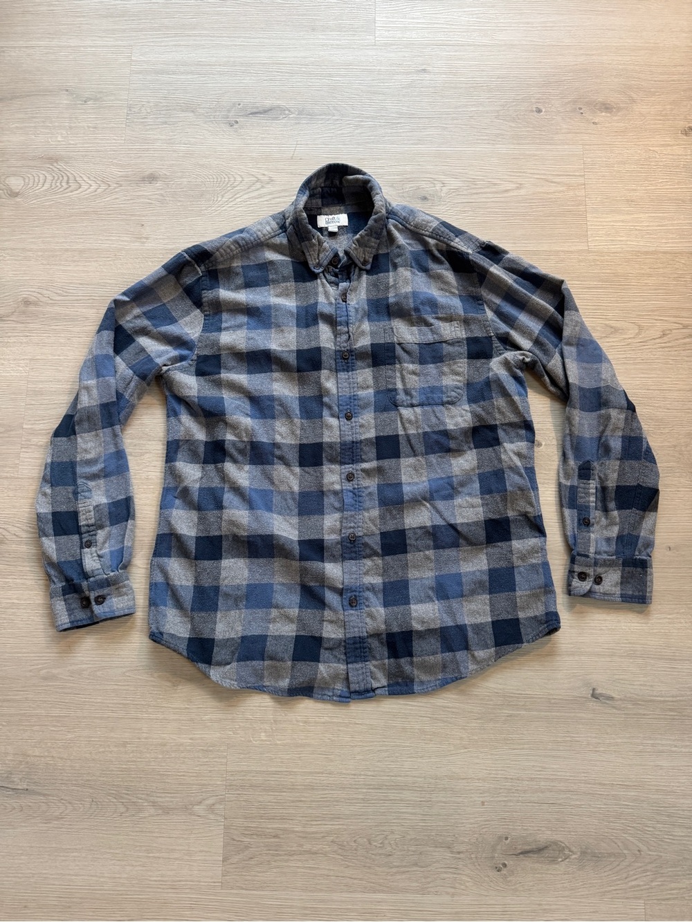 Croft & Barrow Blue Gray Plaid Cotton Flannel Button Down Shirt Men’s Large Fall